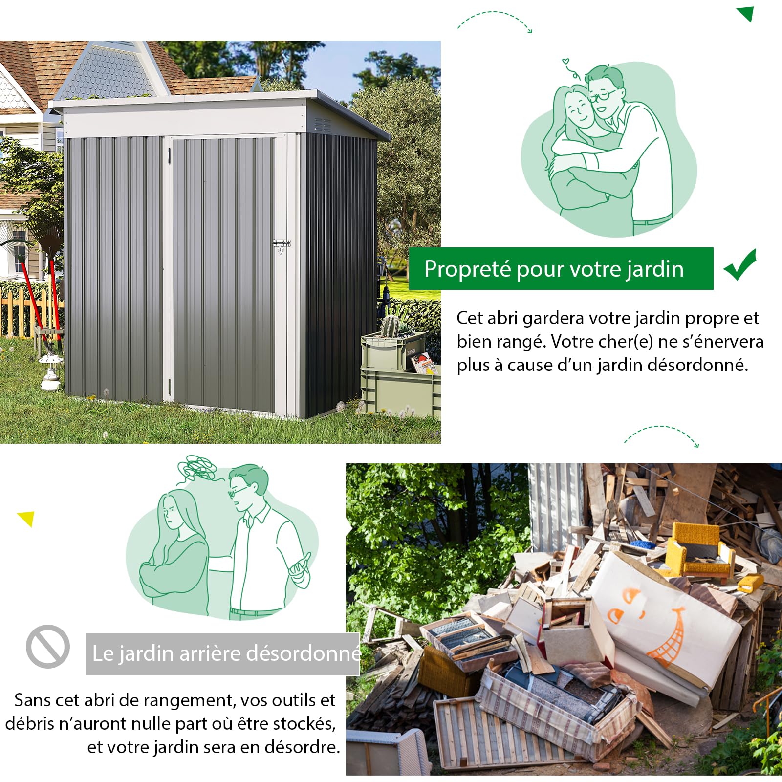 YODOLLA Abri de Jardin Métal avec Porte Verrouillable et Toit Incliné