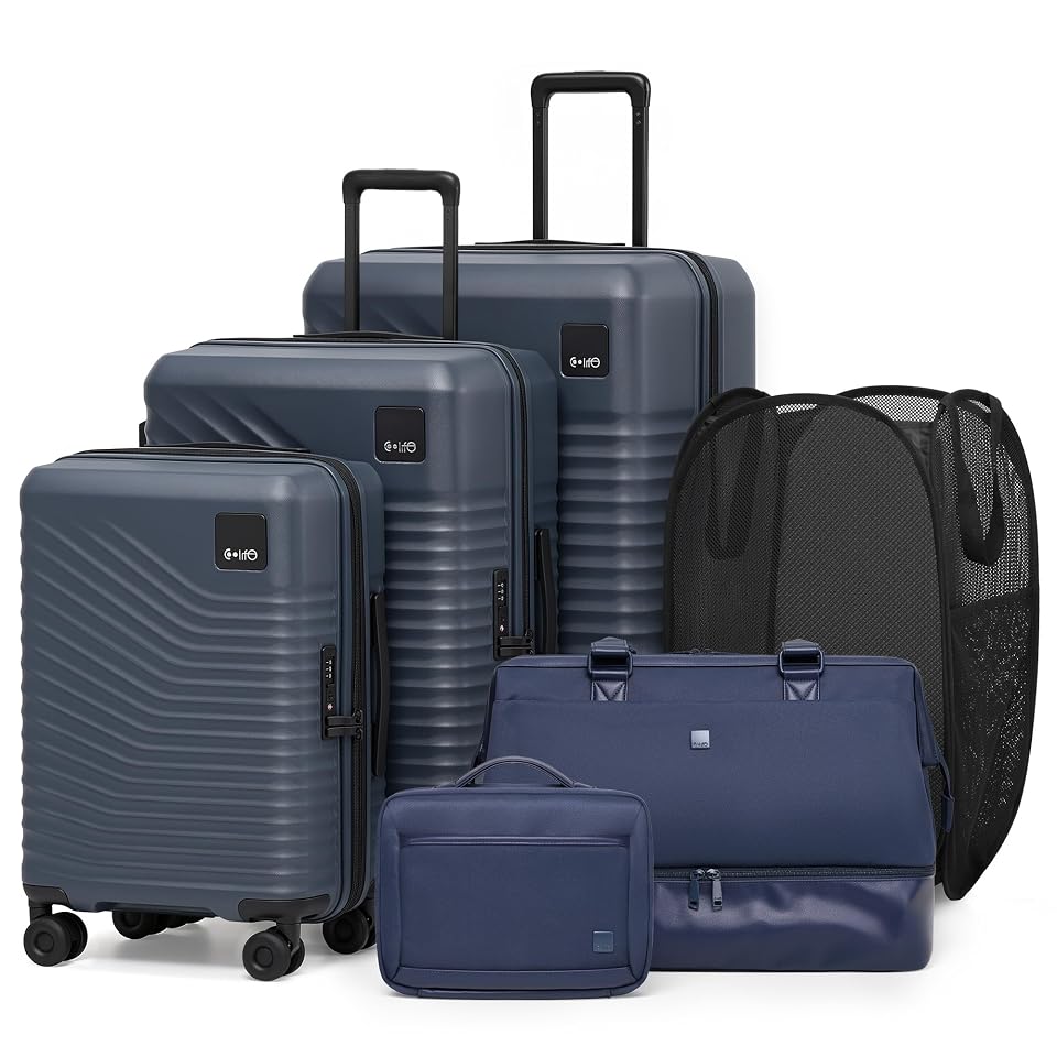 Coolife 6 Piece Luggage Set: 3 Suitcases, Duffel, Organizer & Hamper