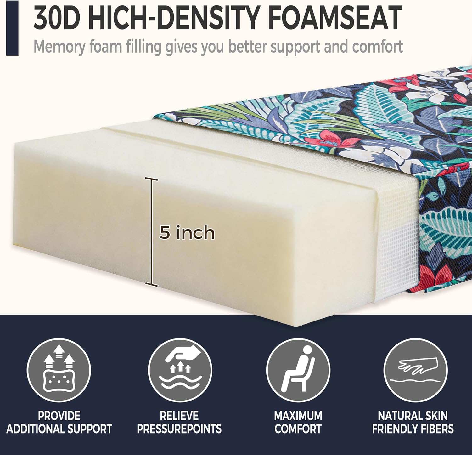 Art Leon Waterproof Outdoor Seat Cushion 24"x 24" 30D High Density Foam Patio Chair Cushions with Non-Slip Backing Patio Cushions for Patio Furniture Porch Swing Garden Bench Camping Stadium