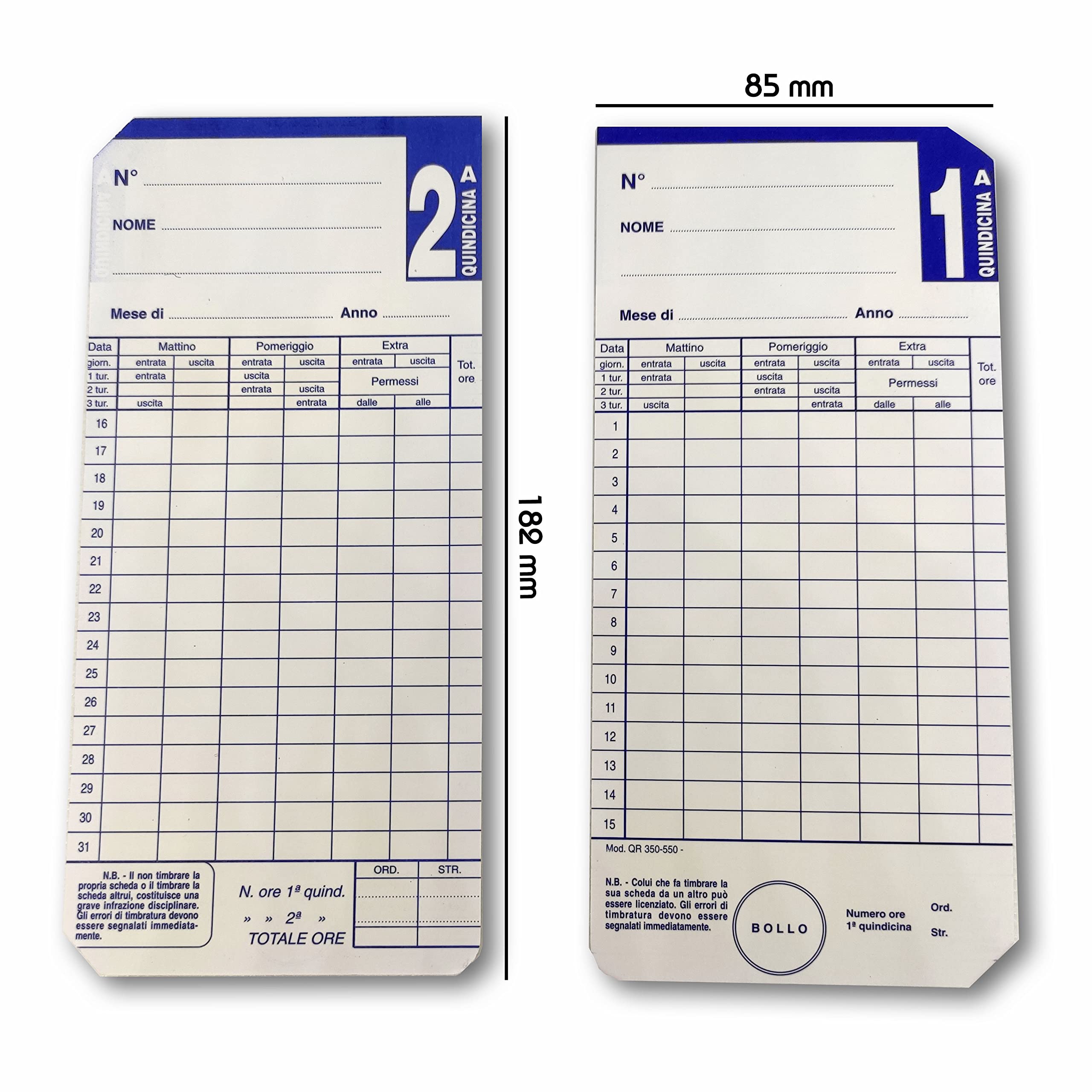 X-TIME SERVICE | 100 Cartellini Mensili QR350-550 da Timbrare per l'Orario di Lavoro, compatibile