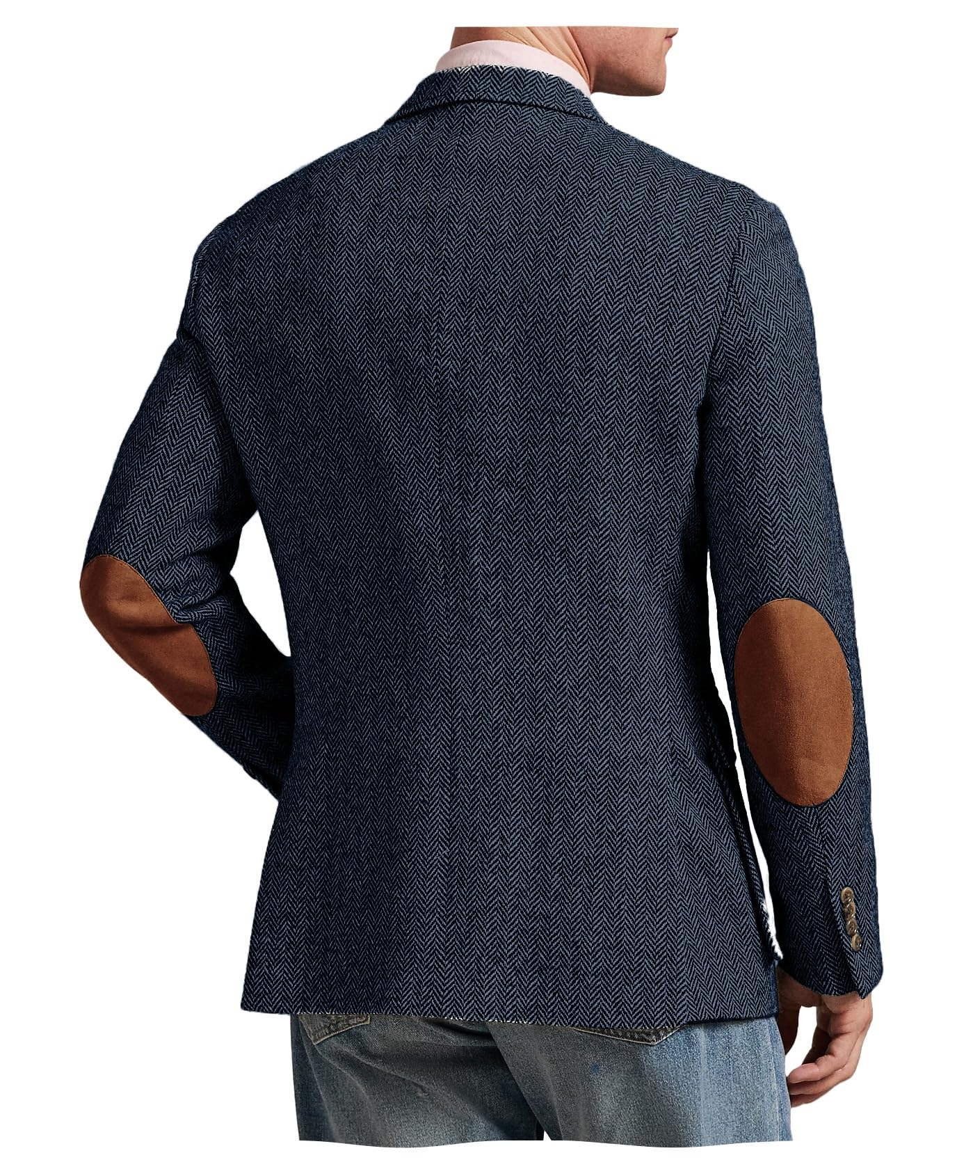 Men's Herringbone Tweed Blazer with Elbow Patches Vintage 2 Button Slim Fit Classic Business Suit Jacket