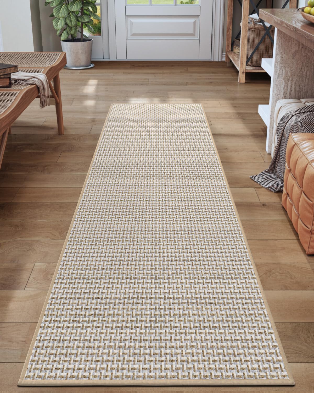 Alfombra pasillo de 2x7 pies para pasillos interiores y cocinas modernas color beige
