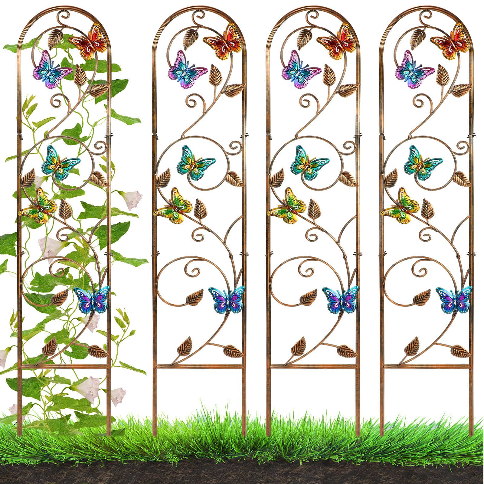 Photo 1 of Blulu 4 Pack Metal Garden Trellis for Climbing Plants, 60x11 Inch Detachable Rustproof Arched Fence Flower Vegetable Plant Stand for Outdoor Patio Yard Lawn Decorative(Butterfly)
