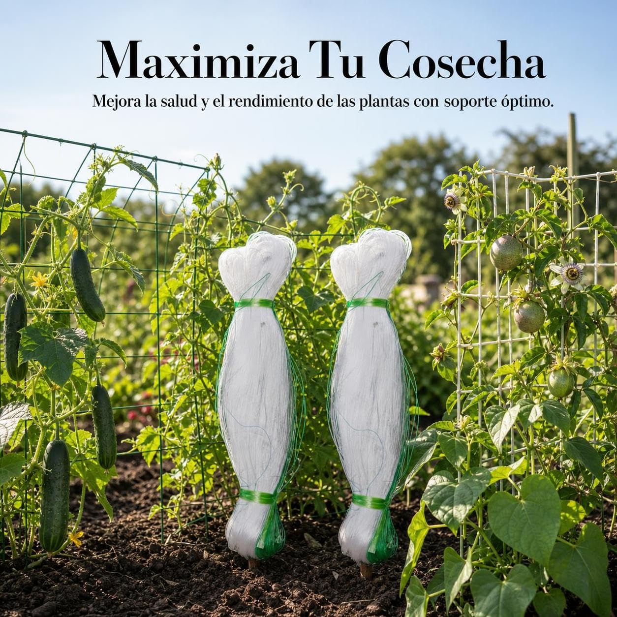 Malla para Guiar Plantas Trepadoras, Soporte Robusto para Cultivo Agrícola, Enrejado Plantas trepadoras, Grueso de Seis hebras, 5m*100m, 30 Agujeros (para Pepino y Calabaza amarga)