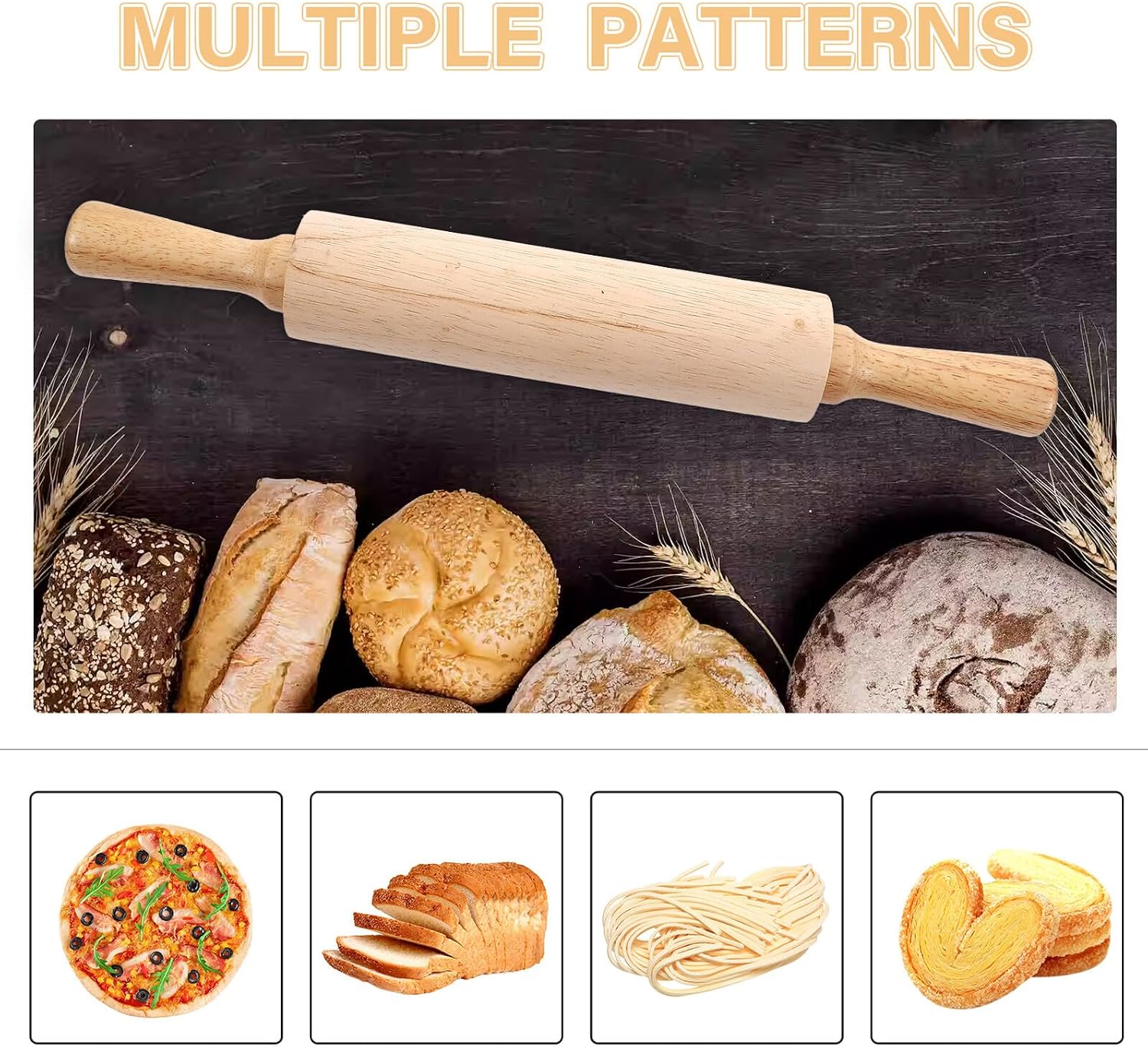 CHILDWEET Wood Rolling Pin Non-stick Dough Roller with Measurement Marks, Medium Size Wooden Baking Tool for Dumpling Wrappers and Bread Dough, Kitchen Rolling Pin for Pastry and Cooking