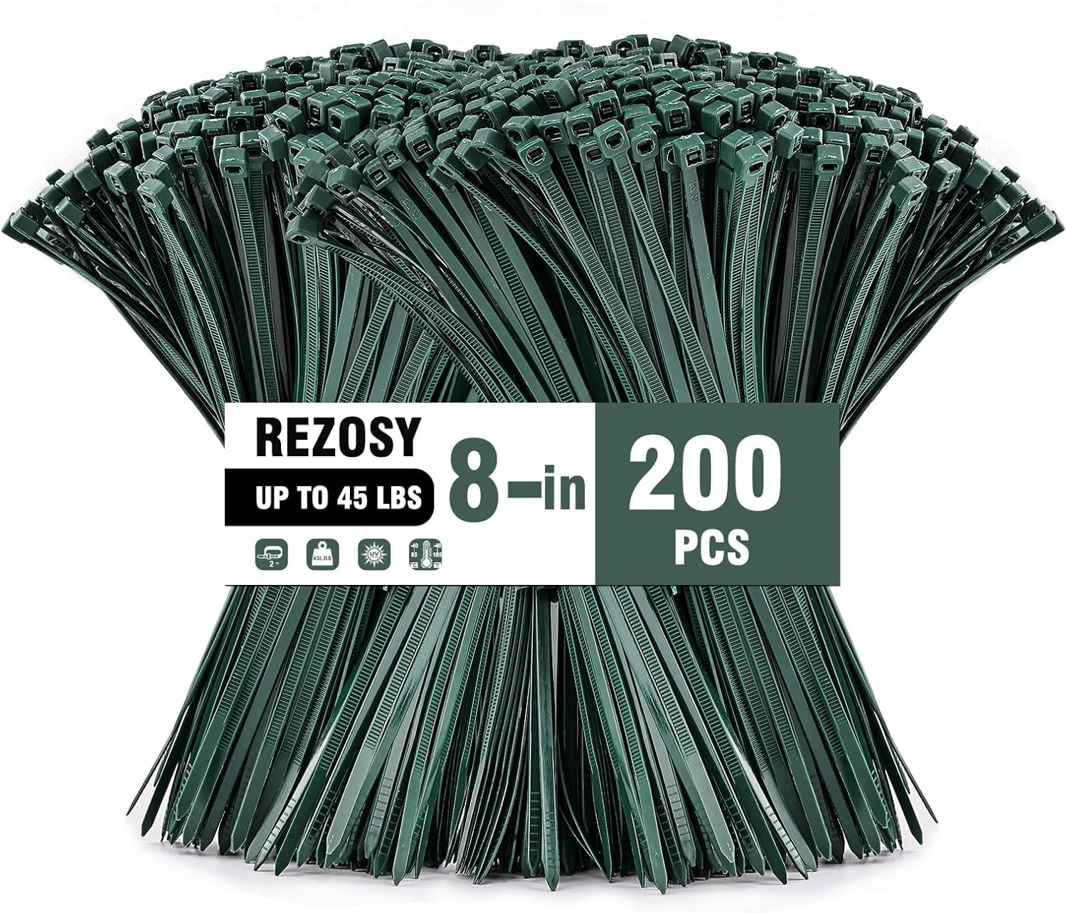 (200 Pack), Zip Ties - 8 Inch Green,Multi-Purpose Self Locking Cable Ties， Ultra Strong Plastic Wire Ties with 45Pounds Tensile