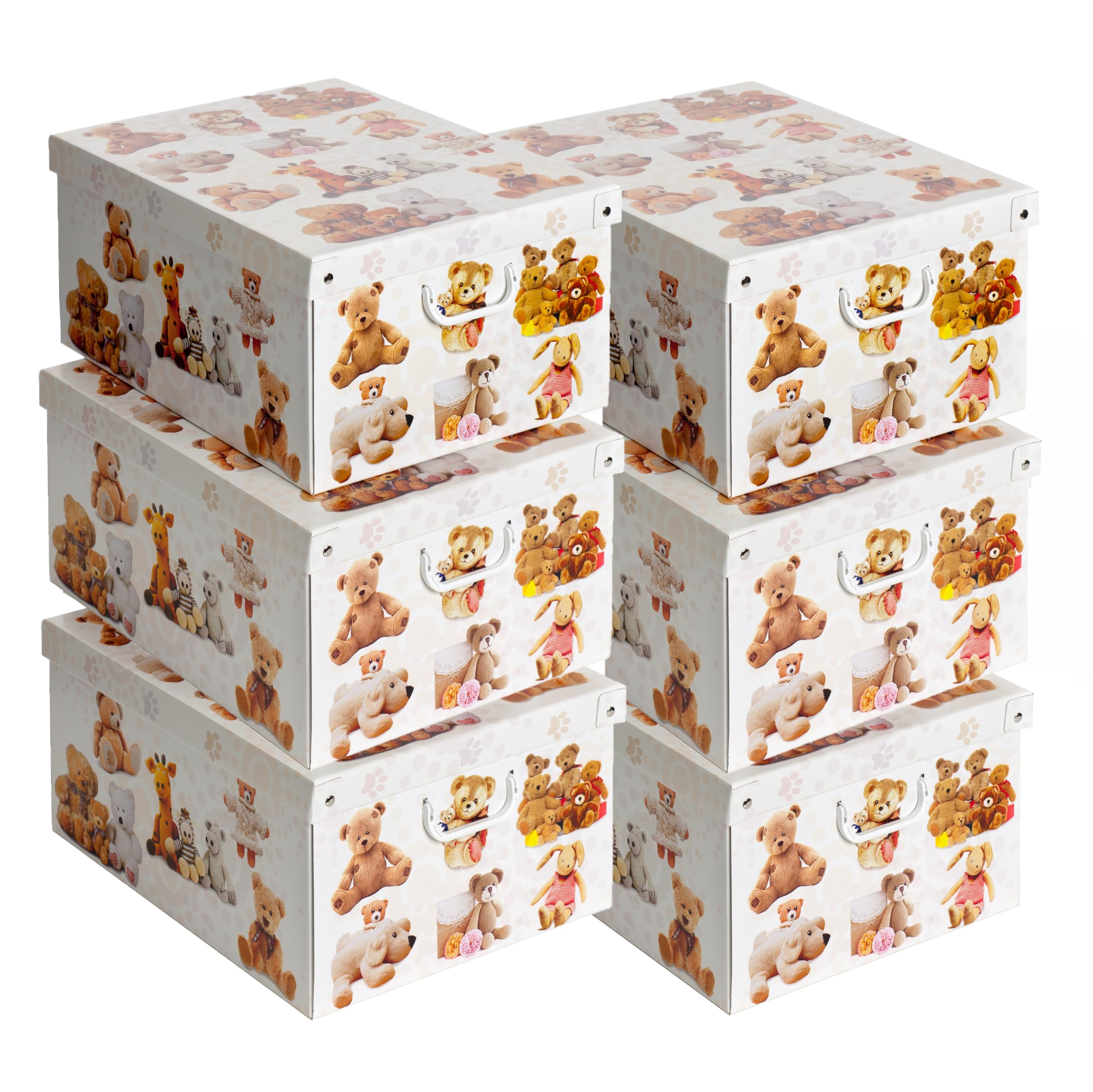 Lavatelli Set of 6 Storage Boxes Animals Print with Lids & Handles, Cardboard Wardrobe Organisers for Clothes, Stackable Storage Bins 39x50x24 cm
