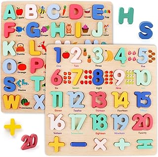 Wooden Puzzles for Toddlers, 2 Pack Wooden ABC Letter Alphabet Number Puzzles for Kids Ages 1 2 3 4 5 Year Old, Preschool Educationa Letter Learning Toys Gift for Boys and Girls Ages 1-3