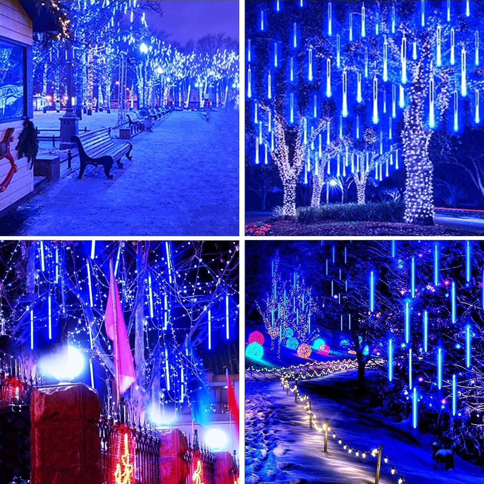 Cadena de luces Lluvia de meteoritos para interiores Luz de lluvia 80 cm 8 tubos 576 LED Decorativo a prueba de agua Carámbano en cascada Carámbano Cadena de luces Carámbano Gota de lluvia para l