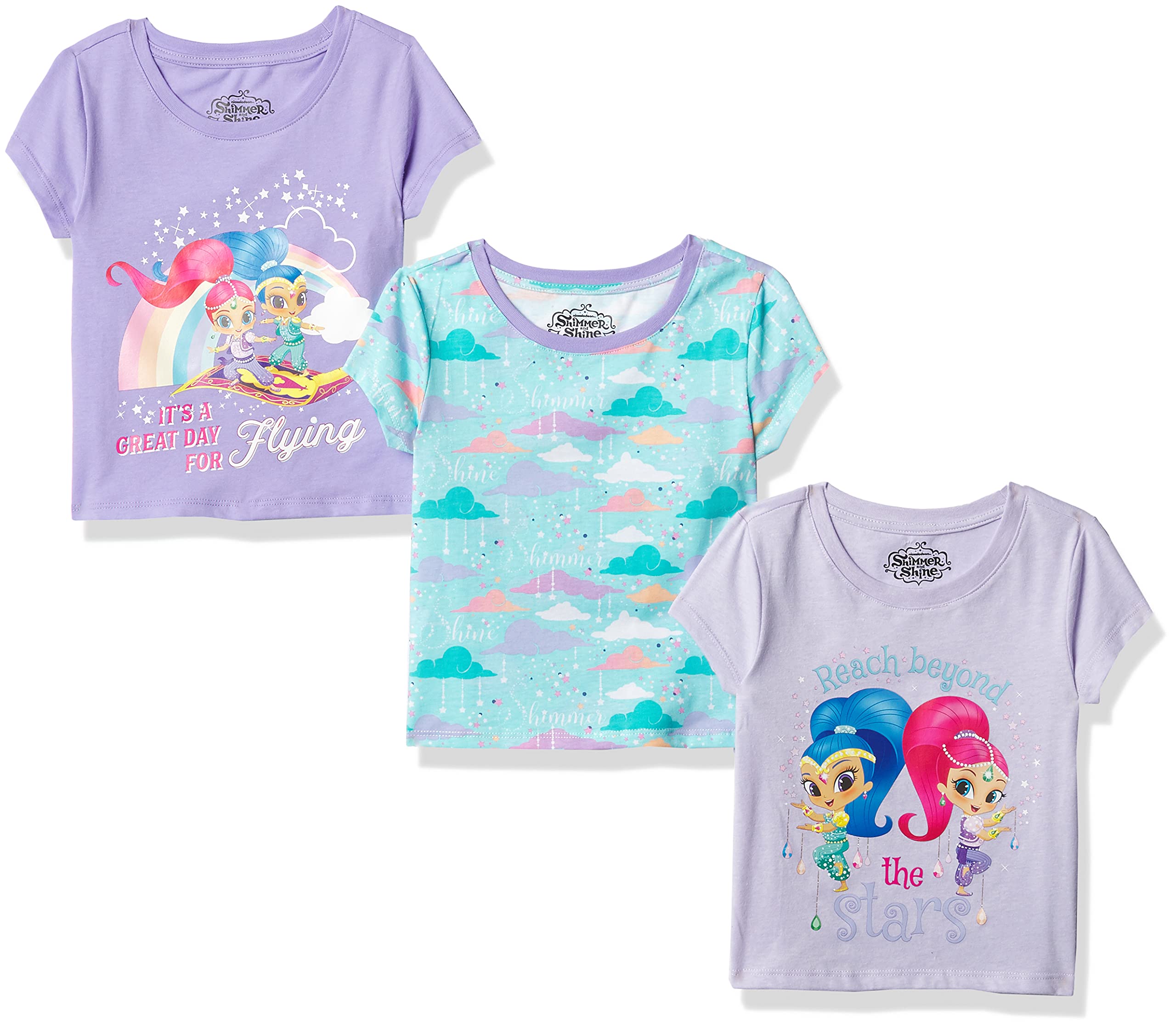 Shimmer and Shine Girls' Toddler Short Sleeve T-Shirt Bundle 3 Pack Tees