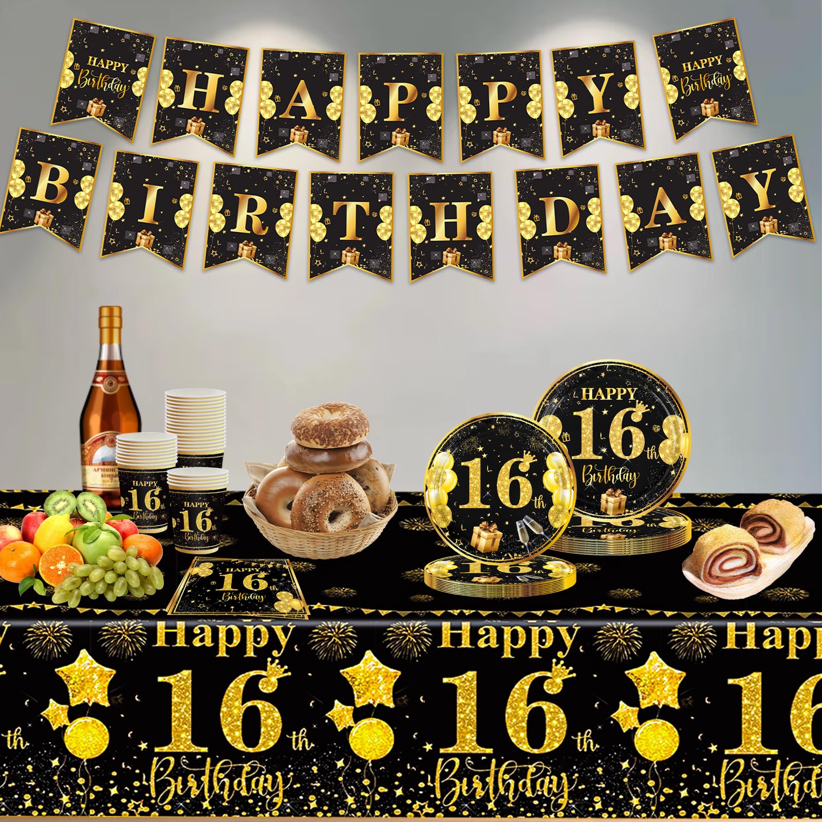 Partyserviesset, 101 stuks, 2026, zwart en goud, feestborden, Happy New