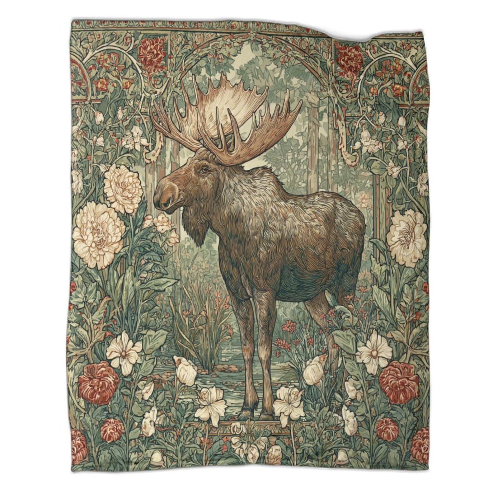 kaiyun Woodland Moose Prints, Pastoral Scenery Blanket - Versatile Warm Bedding Soft And Comfortable Travel Bed Throws And Patchwork Quilts 60x80inch(150x200cm)