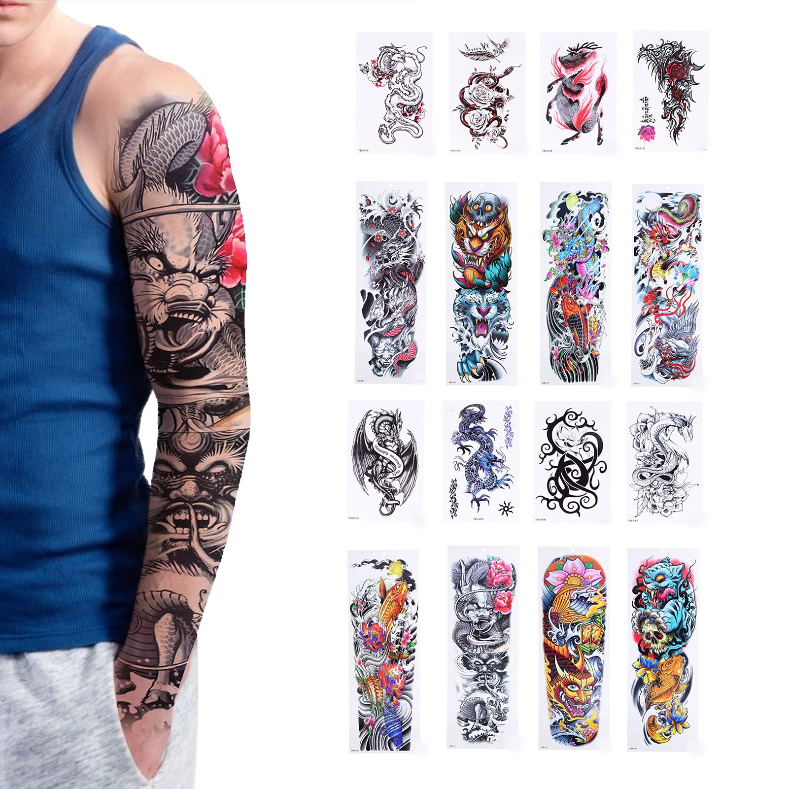 16pcs Braccio Tatuaggio Adesivo Impermeabile a Prova di Sudore Naturale Realistico Tatuaggio Temporaneo Adesivo Donna Uomo Body Art Tatuaggi Finti