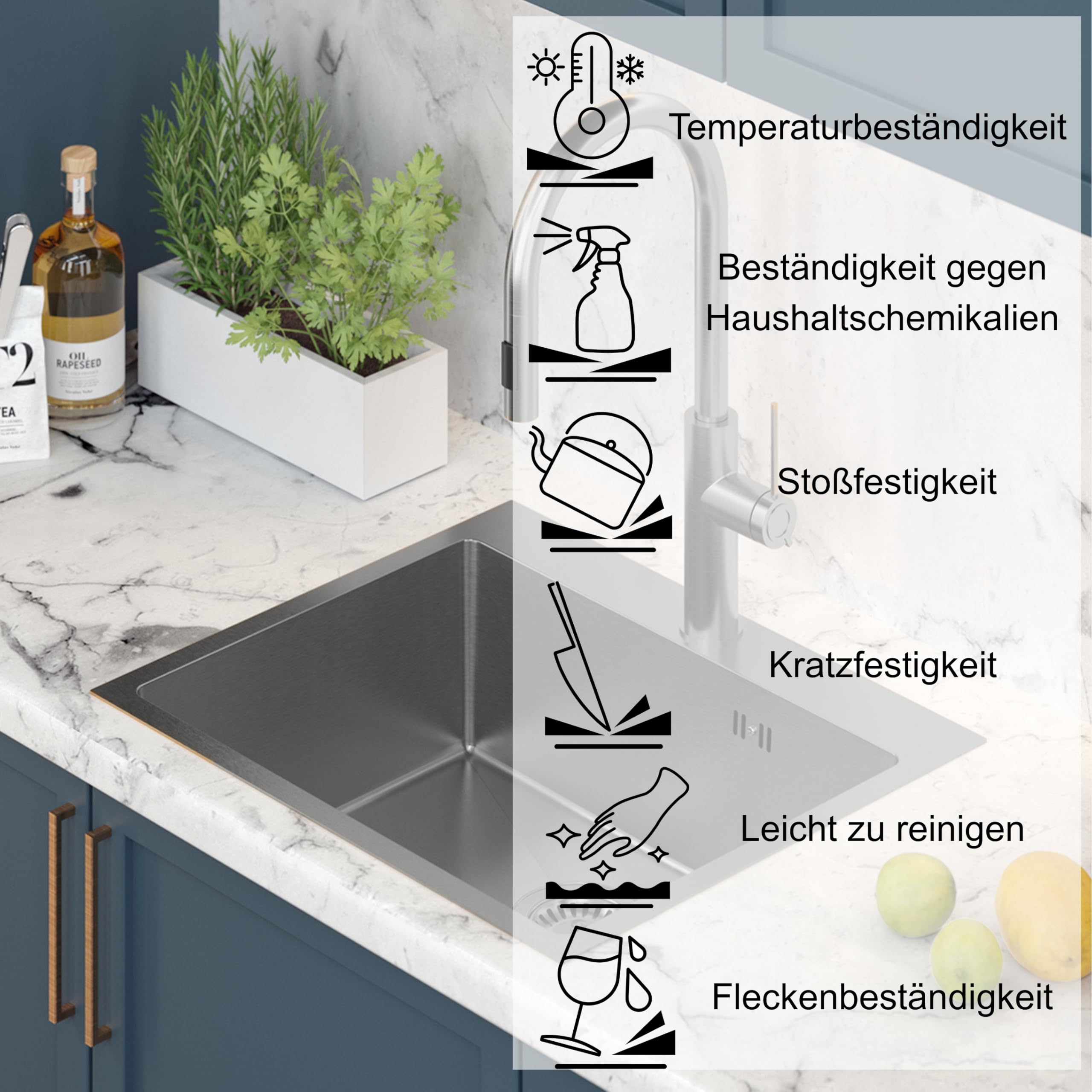 QUADRON Spülbecken Edelstahlspüle | Größe 55 x 48 cm Farbe: Silber | Einbeckenspüle RUSSEL 110 Einzelbecken Küchenspüle mit Stahlkammer Edelstahl Stahlspüle | mit Siphon und Schraubverschluss