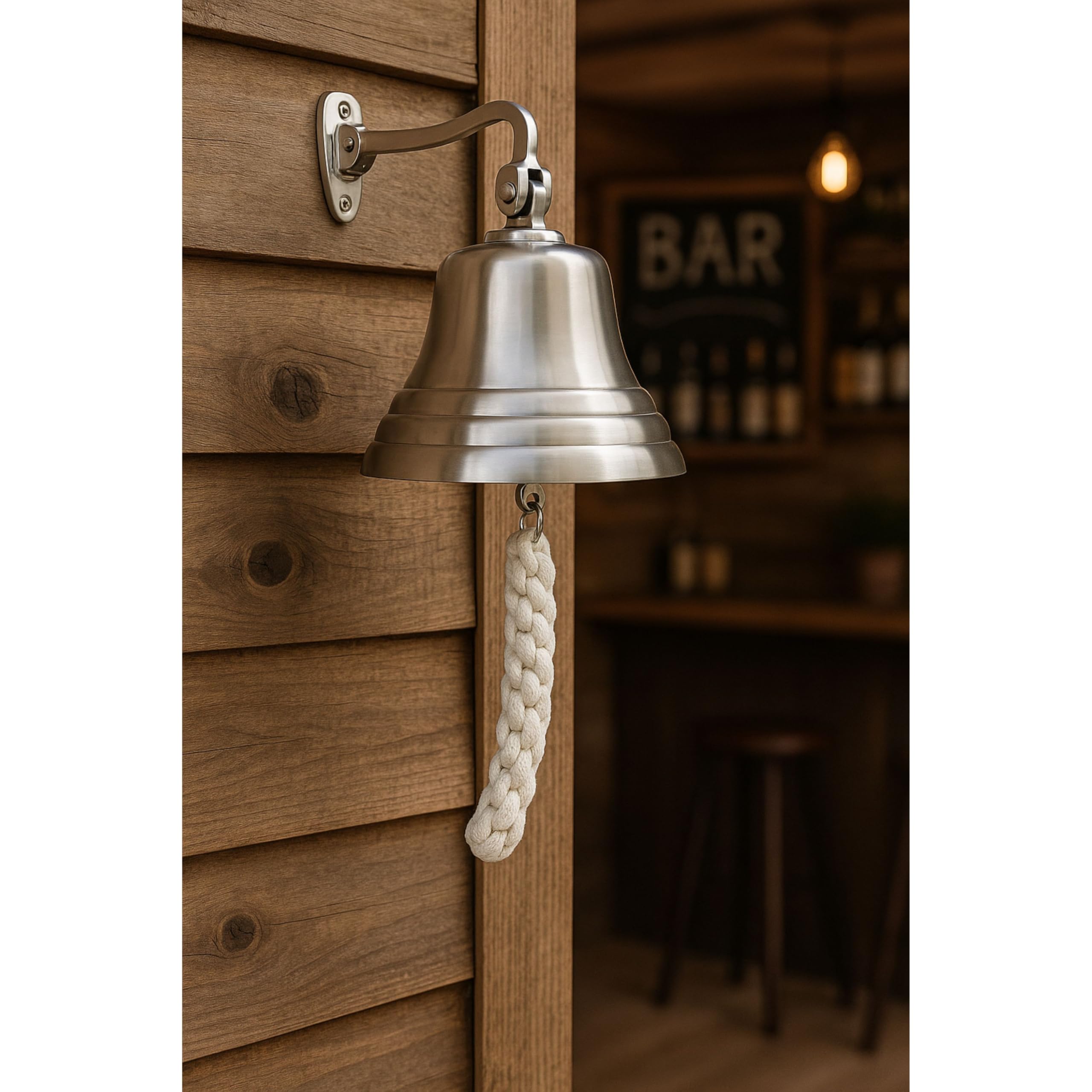 ACL Bar Home Pub Accesorios Timbre de Mano - Timbre de Barra montado en la Pared Decoraciones náuticas - Campana Plateada única con Sonidos Fuertes y nítidos Ideal para Navidad, Pub de 8 Pulgadas
