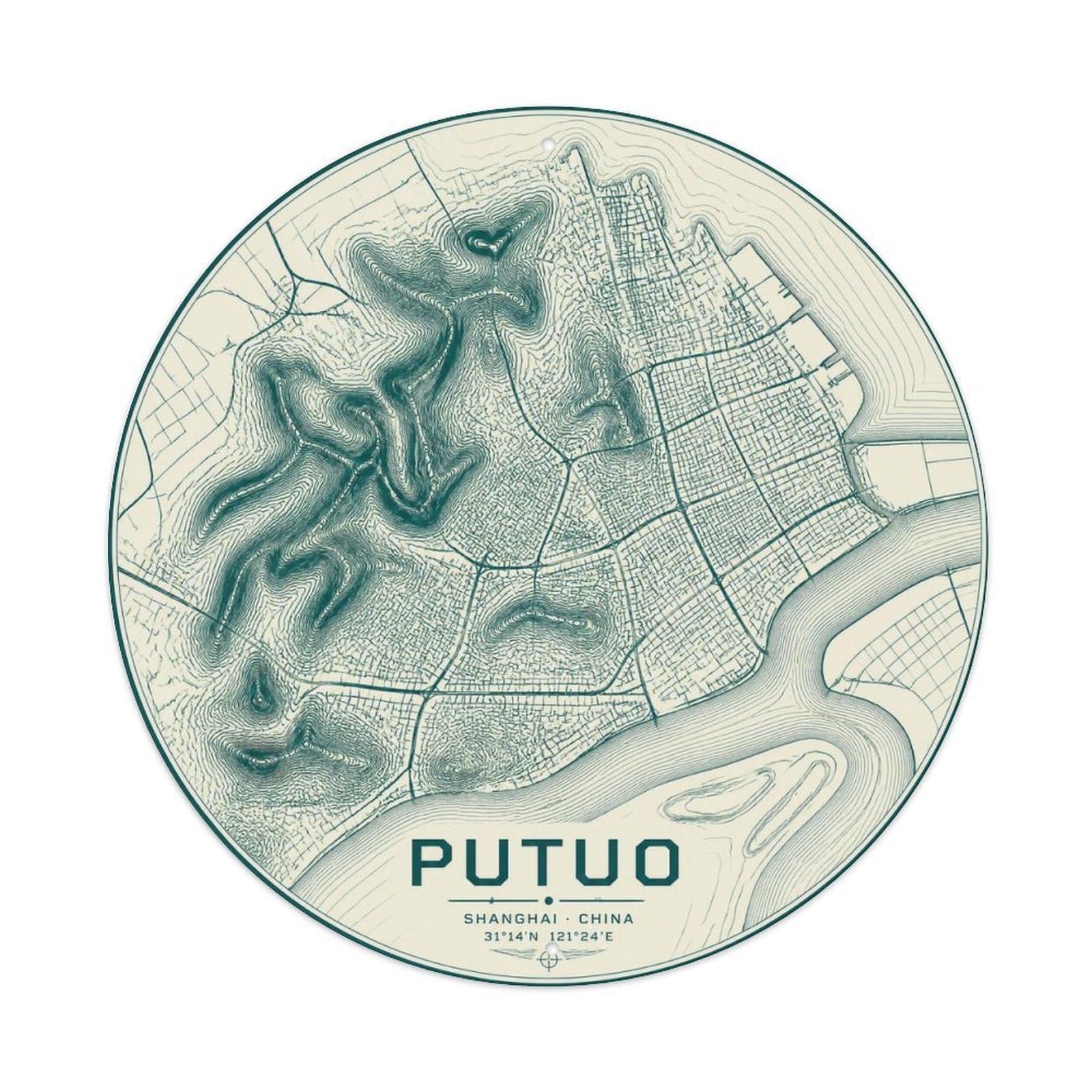 Odgynaw 8X8inch(20X20cm) Putuo District Shanghai Monochrome Route Retro Lines Metal Tin Sign