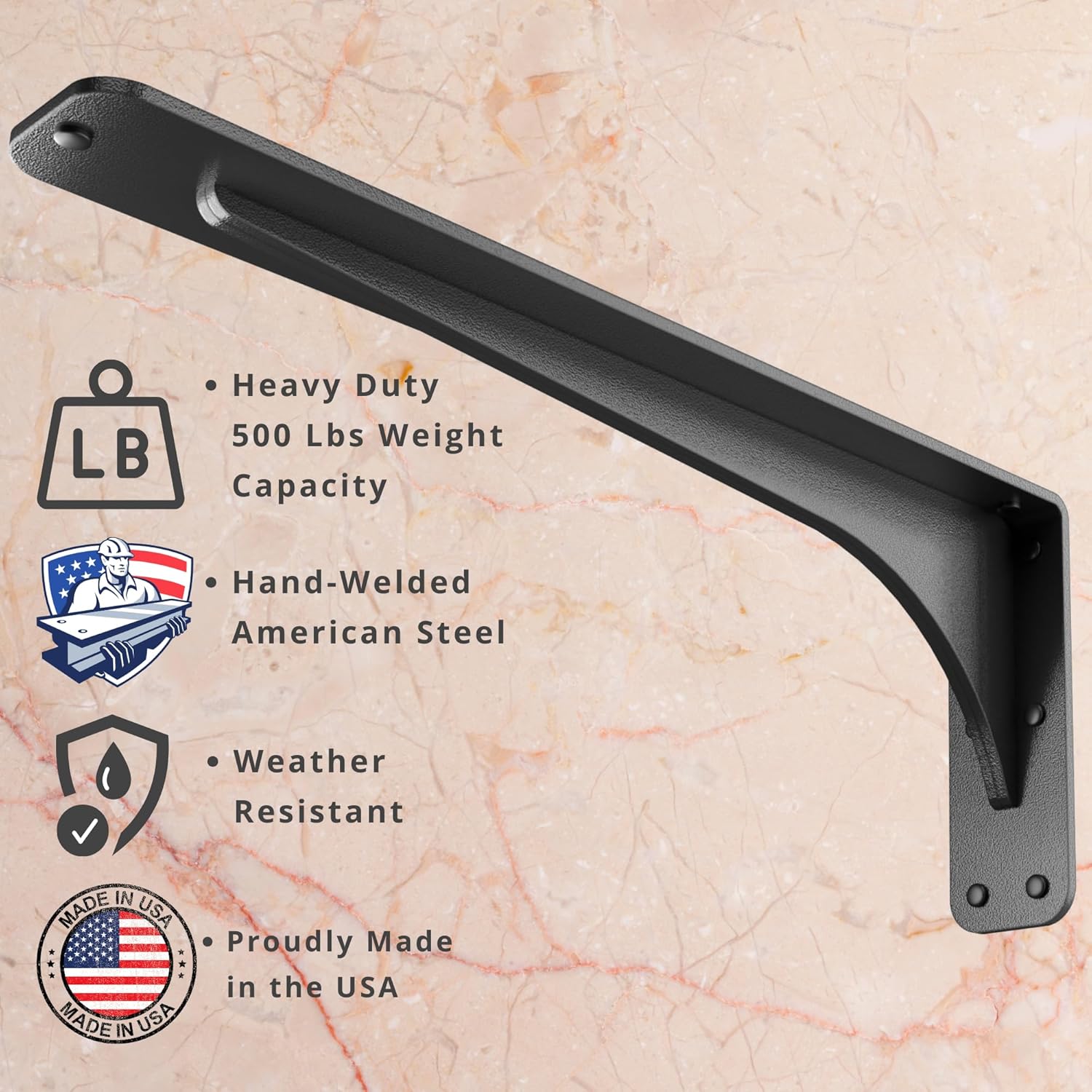 Starby Gladiator Series Solid Heavy Duty Welded 500 Lb Low Profile Granite Countertop Support Shelf Brackets Floating Shelf Discrete Slim 500 LB Capacity (2 Pack) (7" x 17" x 2x5)