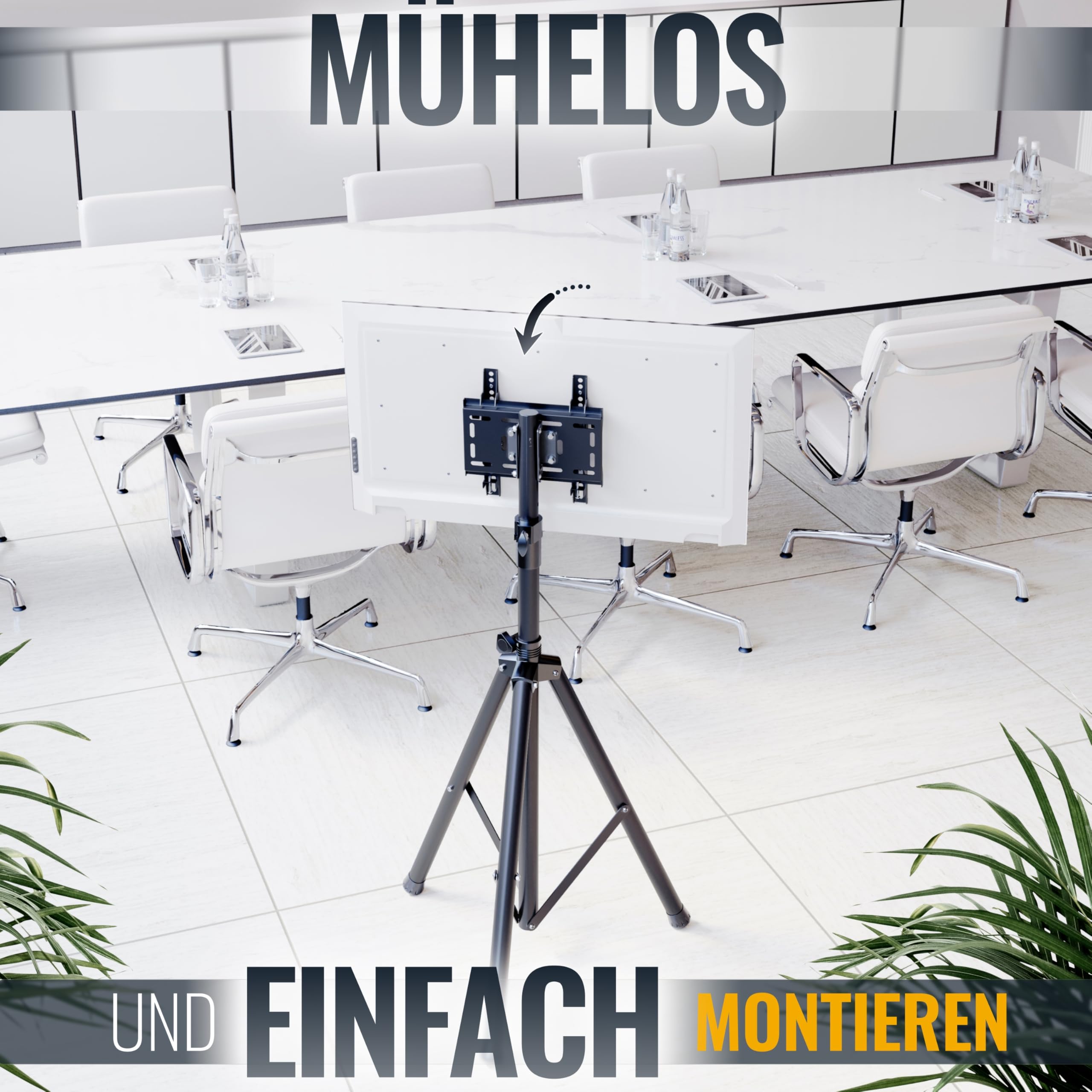 RICOO TV Boden-Ständer Fernseher Halterung Höhenverstellbar Neigbar für 32-55 Zoll Tripod Stativ Fernsehhalterung FS0822 Dreifuß Fernseh-Stand Standfuß Smart Bildschirm bis 35 Kg & VESA 200x200