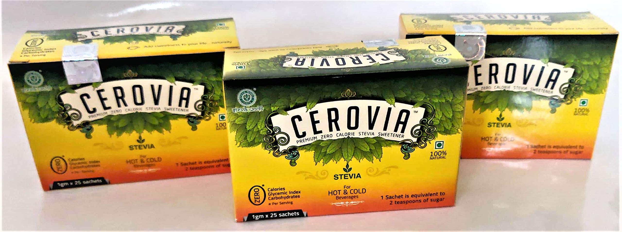 Cerovia Stevia Sachets, Stevia White Powder - Natural Fat Burner - Sugar Free Sweetener - Pack 25* 3 (75 Servings) (B089W97WVX) Amazon Price History, Amazon Price Tracker