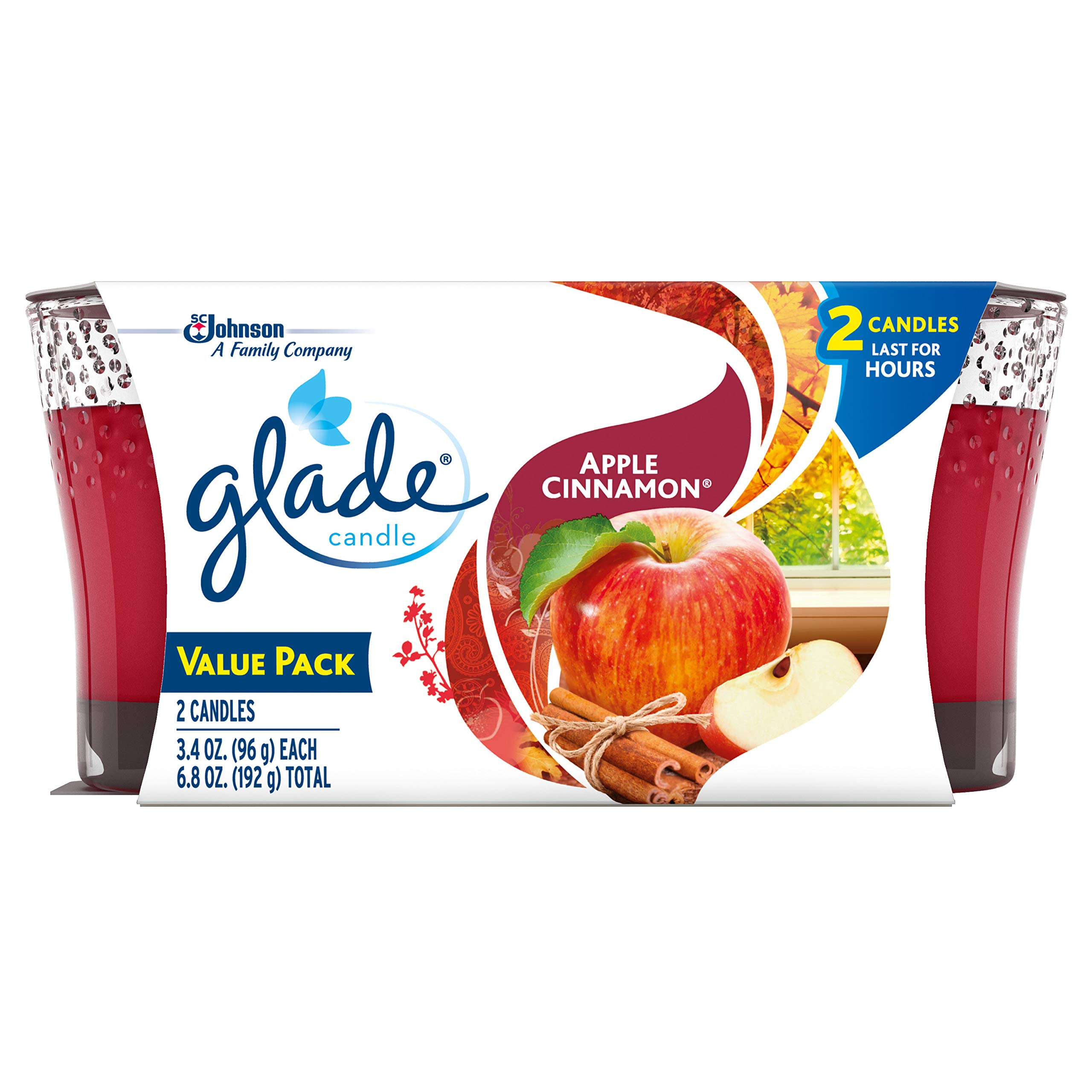 Glade Jar Candle Air Freshener, Apple Cinnamon, 2 Candles, 6.8 oz (Packaging May Vary)