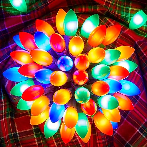 Miniatura 13 de Luces LED de Navidad vintage C9 para exteriores, tira de luces de Navidad de 50 pies con 50 bombillas, luces impermeables conectables para árbol de
