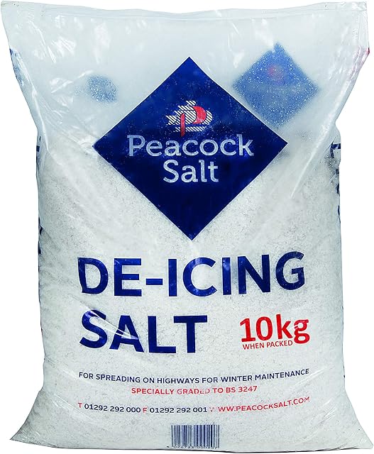 Peacock Salt 10KG Bag White De-Icing Rock Salt for Clearing Roads Paths and Driveways of Ice and Snow Cleaner Than Grit