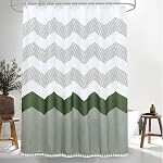 Boho Green Shower Curtains 72x72, Minimalist Farmhouse Shower Curtain with Tassels, Sage Green Chevron Striped Shower Curtain for Bathroom, Washable Fabric Shower Curtain with Hooks