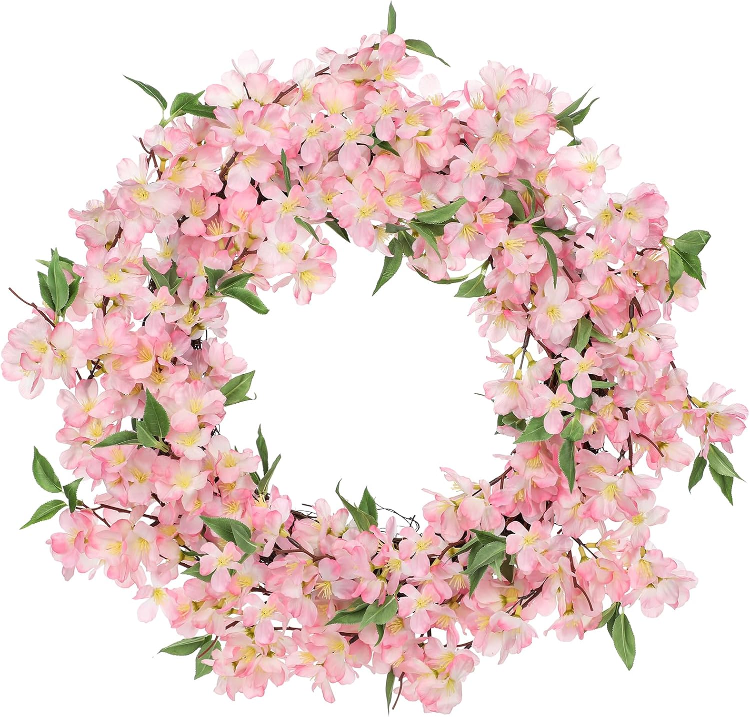 Spring Summer Wreaths for Front Door, 20 Inch Cherry Blossom Wreaths for Spring Summer Decor, Pink Wreaths for Front Door, Window, Home, Wall, Porch, Farmhouse Decor, Spring Artificial Flower Wreaths