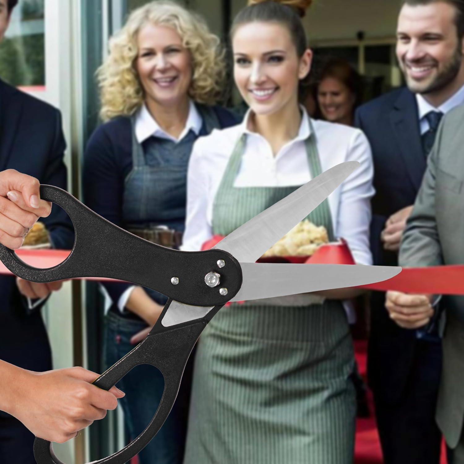 Big Grand Opening Party Supplies - Black Giant 20 Inch Scissors for Ribbon Cutting and Red Satin Ribbon for Special Events Business Openings and Inaugurations
