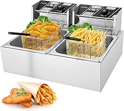 Commercial Deep Fryer - Electric Deep Fryers with Baskets 0.6mm Thickened Stainless Steel Countertop Oil Fryer 12.7QT/12L Large Capacity with Temperature Limiter