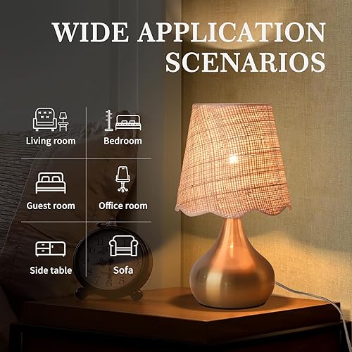 Miniatura 2 de Lámpara de mesita de noche pequeña dorada para dormitorio, mini lámparas de mesa de latón dorado para mesita de noche, lámparas de mesa con pantalla