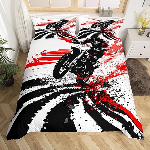 Miniatura 3 de Juego de ropa de cama para motocicleta, tamaño individual, funda de edredón de motocross Racer Tie Dye, funda de edredón con tema de deporte extremo