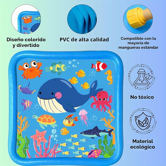 Foto 5 de 7 de Edmirfun 170cm Tiburón Almohadilla de Aspersor de Juego para Niños, Perros