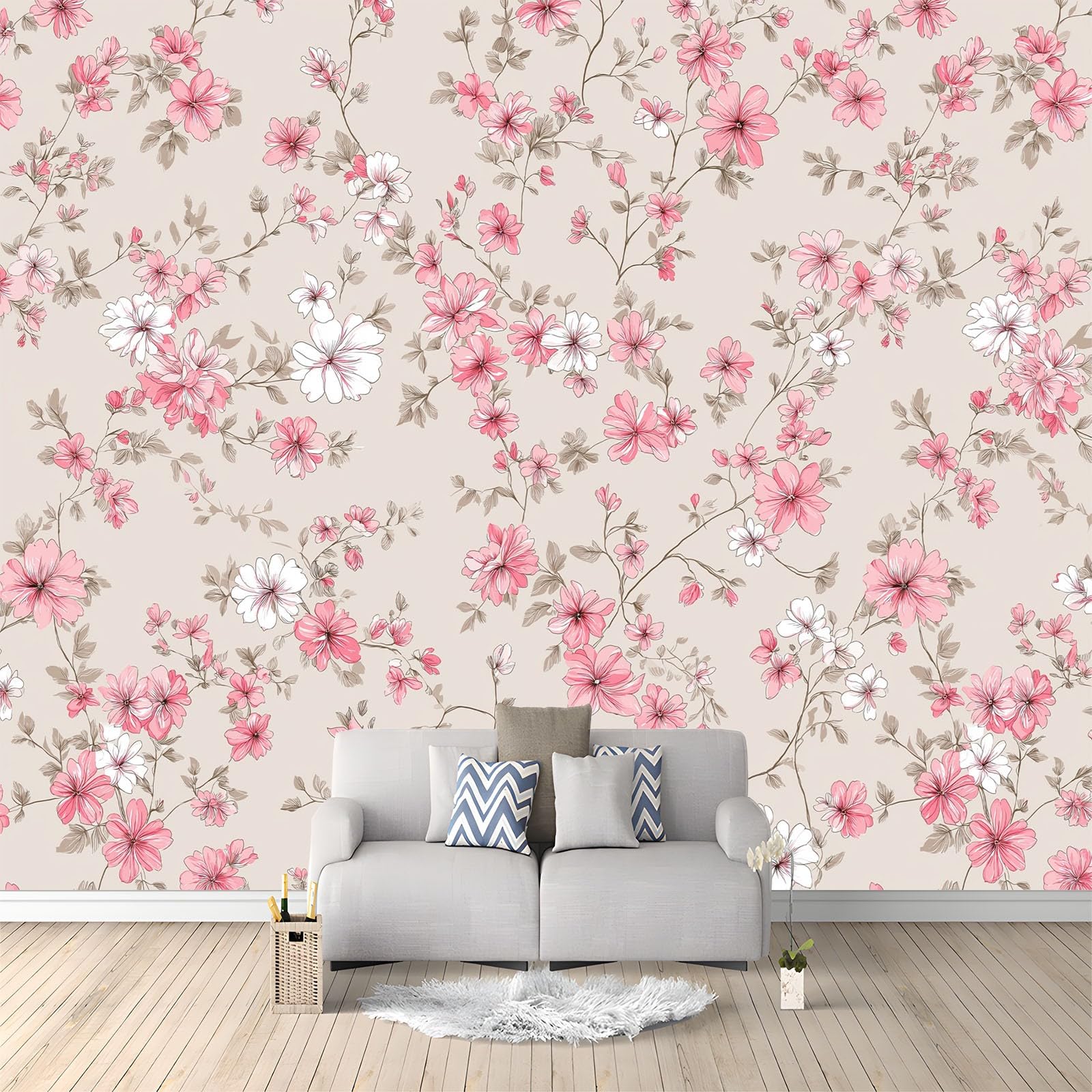 Papier peint panoramique effet 3D revêtement intissé haut de gamme rose