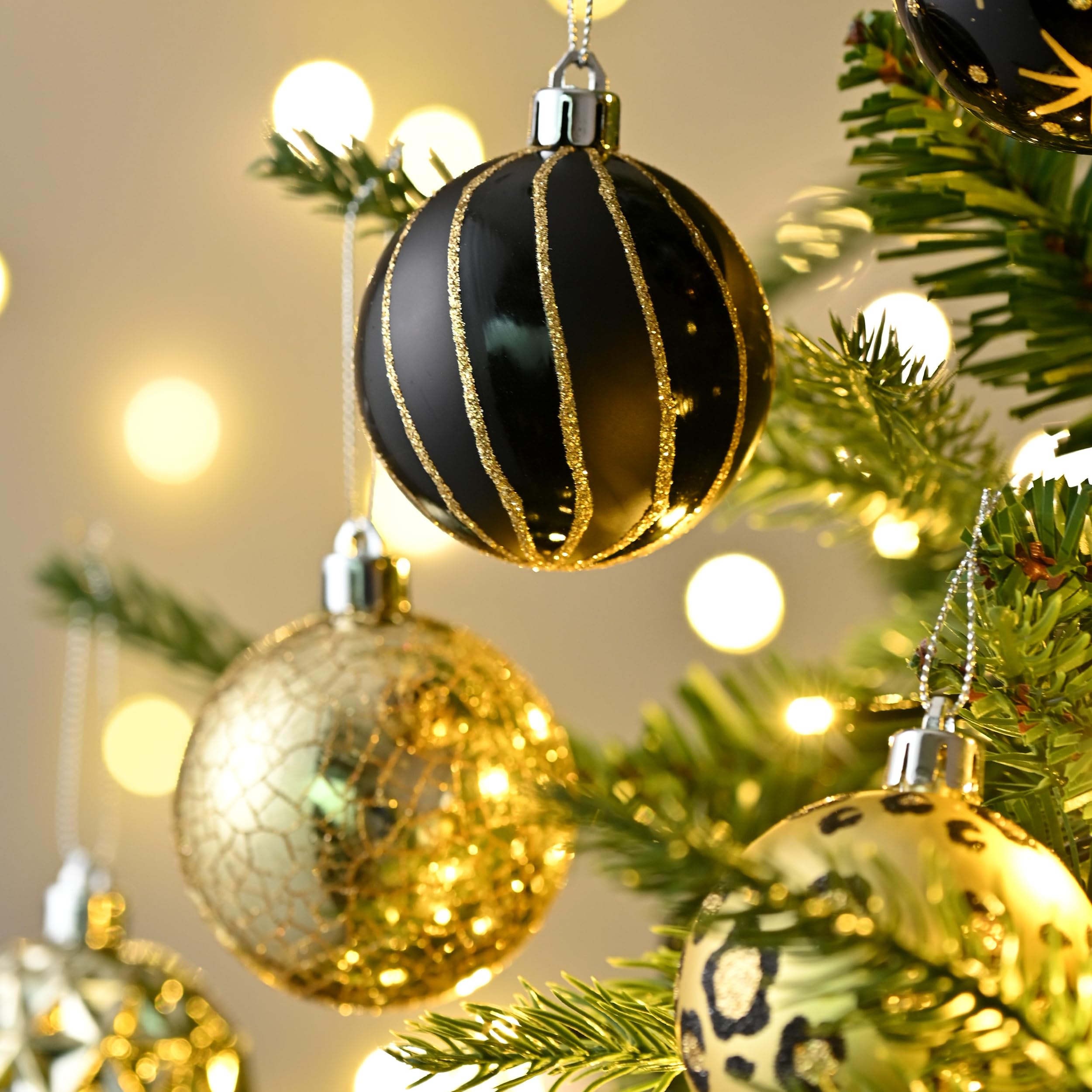 16-teiliges Weihnachtskugel-Set Aus PET - Handbemalte Ornamente In Gold Für Tannenbaum & Deko