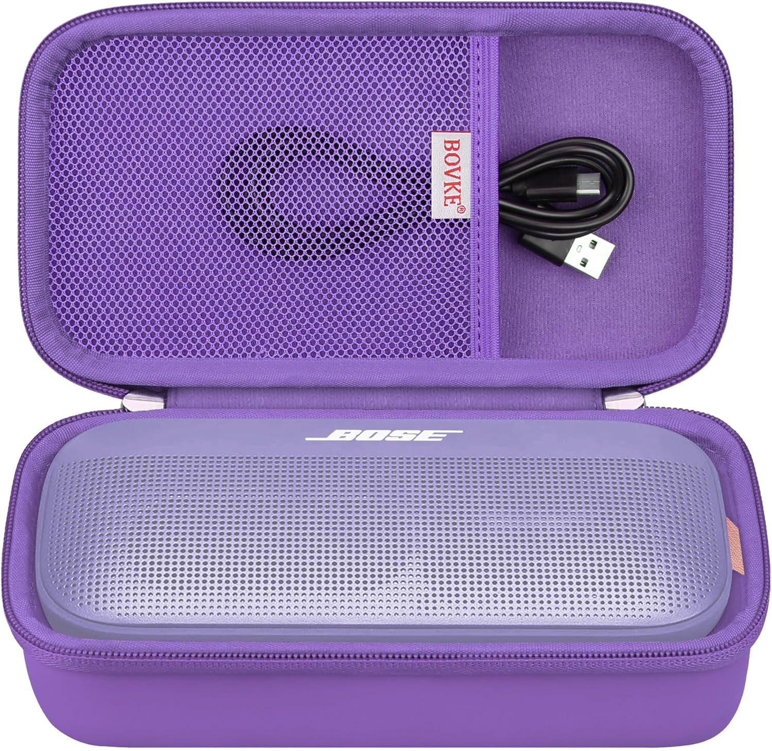 BOVKE Hard Travel Speaker Case for Bose New SoundLink Flex Speaker (2nd Gen) / Bose SoundLink Flex Bluetooth Portable Speaker, Extra Mesh Pocket for Bose Speaker Charger, Charging Cables, Lilac Purple