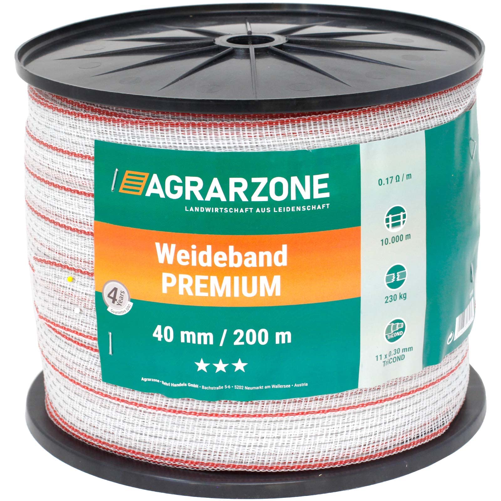Agrarzone Weidezaunband Premium 200m 40mm weiß-rot Elektrozaun Weidezaun