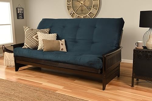 Miniatura 29 de Kodiak Furniture Phoenix - Juego de futón tamaño Queen en acabado de nuez, colchón negro de gamuza Colchón de gamuza negra,Colchón de gamuza azul