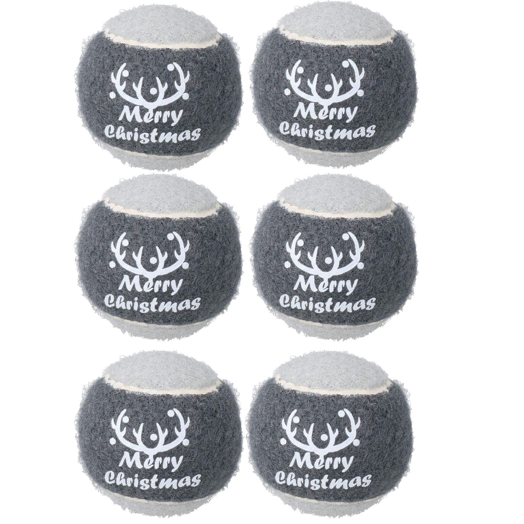 AB Tools Rosewood 6PK Dog Festive Grey 'Merry Christmas' Tennis Ball in Gift Box - 6cm