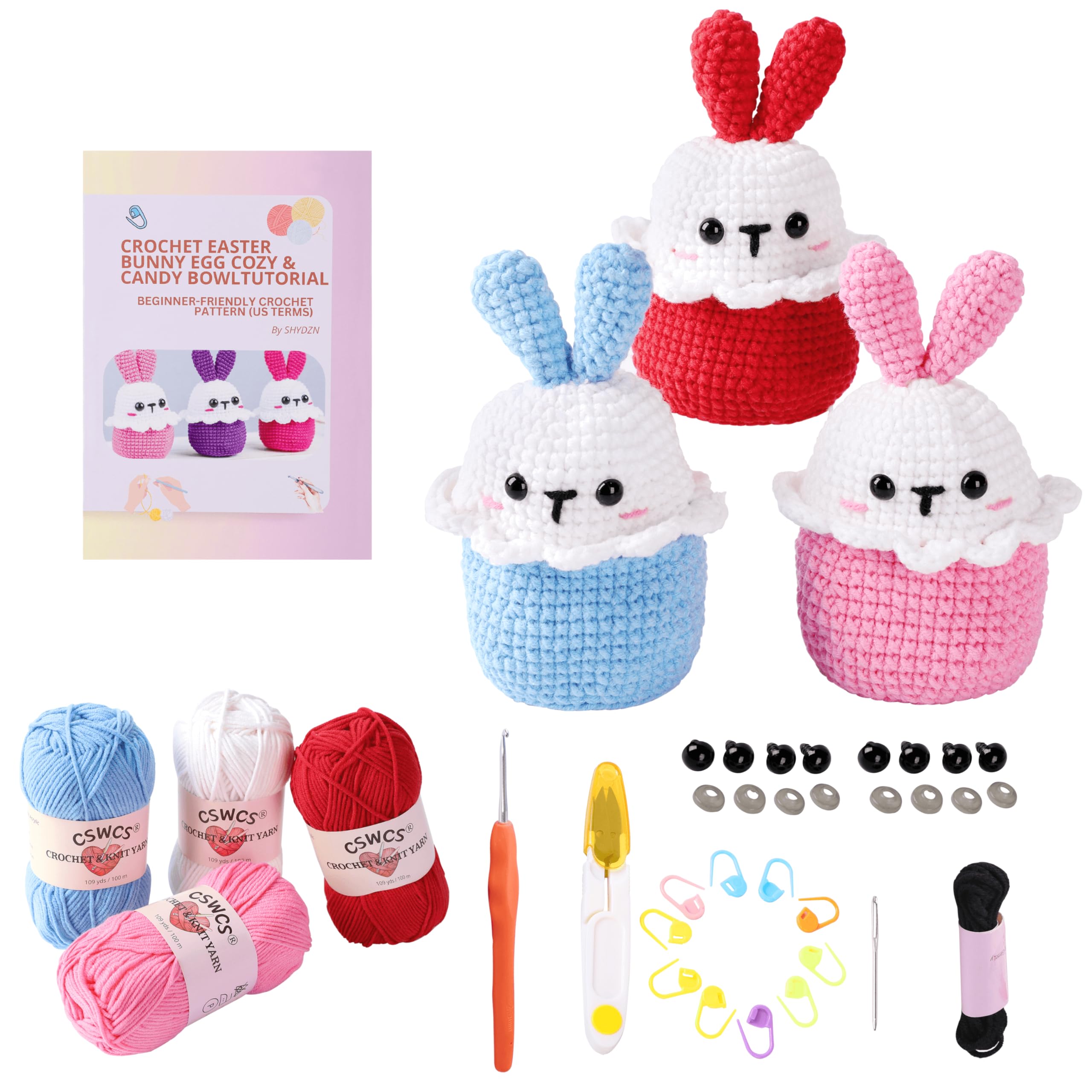 CSWCS Kit de ganchillo para principiantes, kit de ganchillo fácil de principiantes para adultos y niños, regalos de manualidades de amigurumis con hilo, gancho y tutorial de video, suministros de