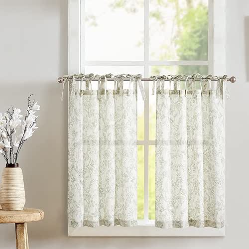 jinchan Linen Kitchen Curtains Floral Printed Tier Curtains 24 Inch