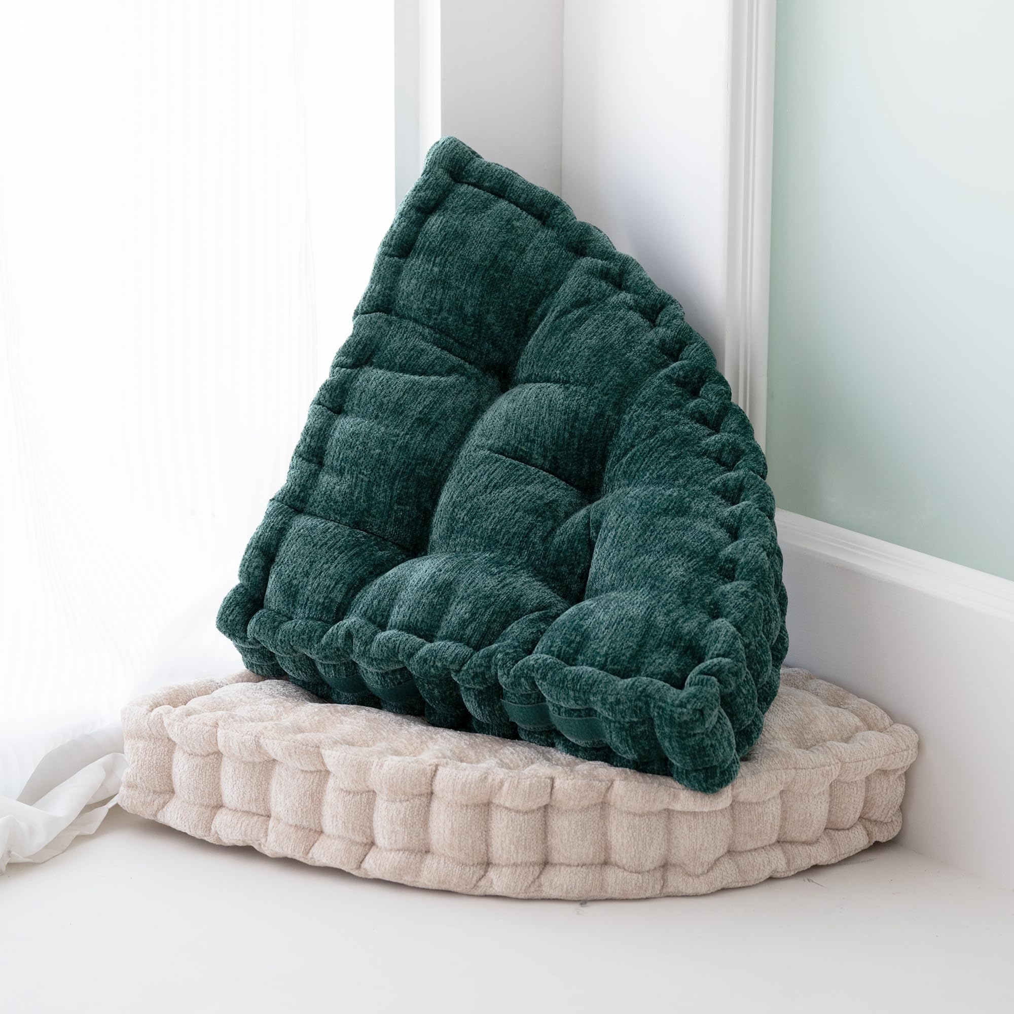 TEXSTEAD Fan-Shaped Floor Cushion (Pizza Slice) - 28"x28" Thick Meditation & Lounge Pillow (Chenille)