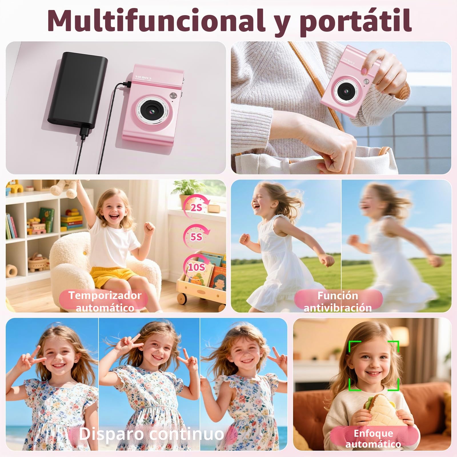 Cámara digital 4K 64MP FHD cámara fotográfica para niños, zoom digital de 18 x cámara compacta con pantalla de 2,4 pulgadas, antivibración, flash LED, tarjeta SD de 32 GB, cámara de fotos para niños