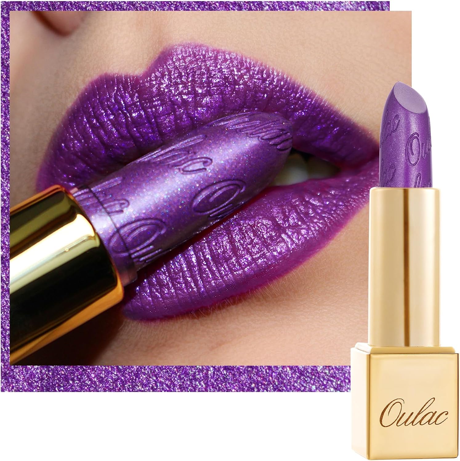 Oulac Rossetto Metallizzato Lucido Viola, Rossetti Glitter Senza Profumo, Perlato e Brillante, Colore Intenso Lunga Durata, Formula Idratante Nutre le Labbra, Vegan & Senza Glutine, 16 Royal Sash