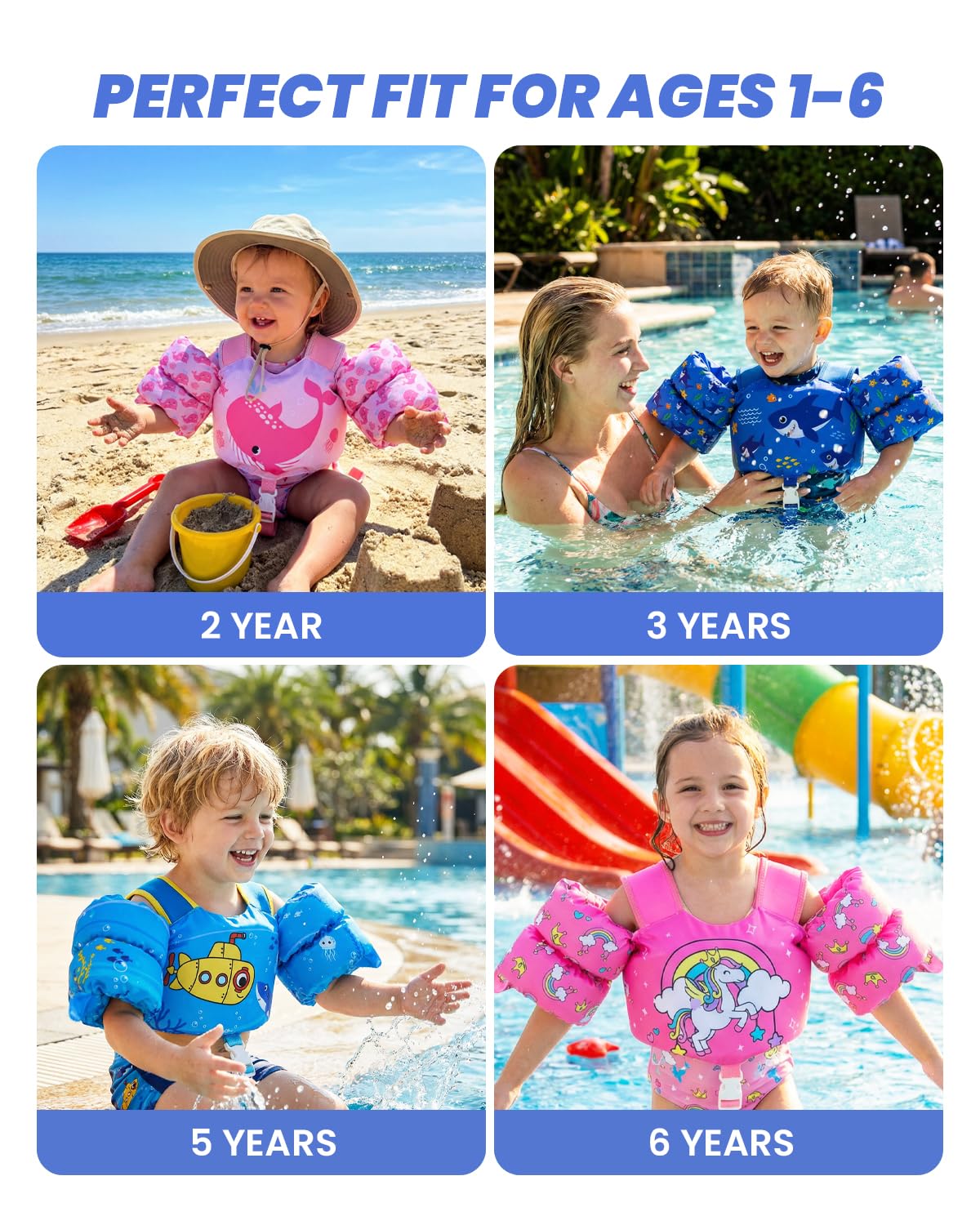 Gogokids Kinder Schwimmweste mit Auftriebs Armbändern, Schwimmhilfe für Kleinkinder mit Verstellbaren Trägern (11-30kg, 1-6 Jahre) | EN13138-1 Zertifiziert für Schwimmunterricht | Für Pool & Strand