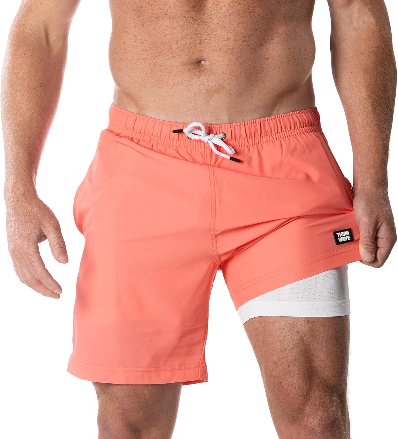 Third Wave Swim Trunks with Compression Liner - Men's Premium 7 Inch Inseam Quick Dry Swim Shorts for Beach and Swimming