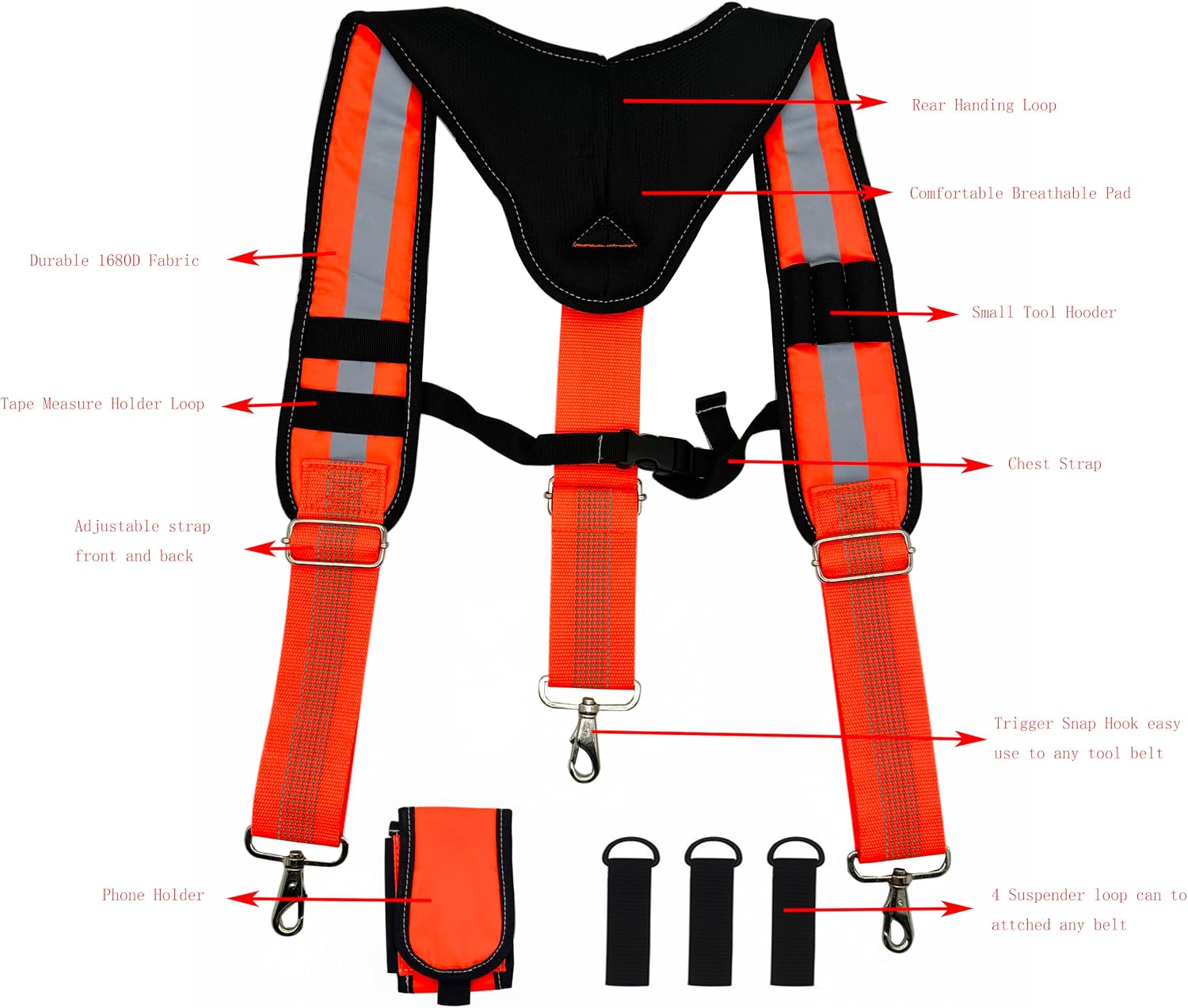 Padded Tool Belt Suspenders 3 Hook Swivel Suspenders for Tool Belt Heavy Duty Work Suspenders