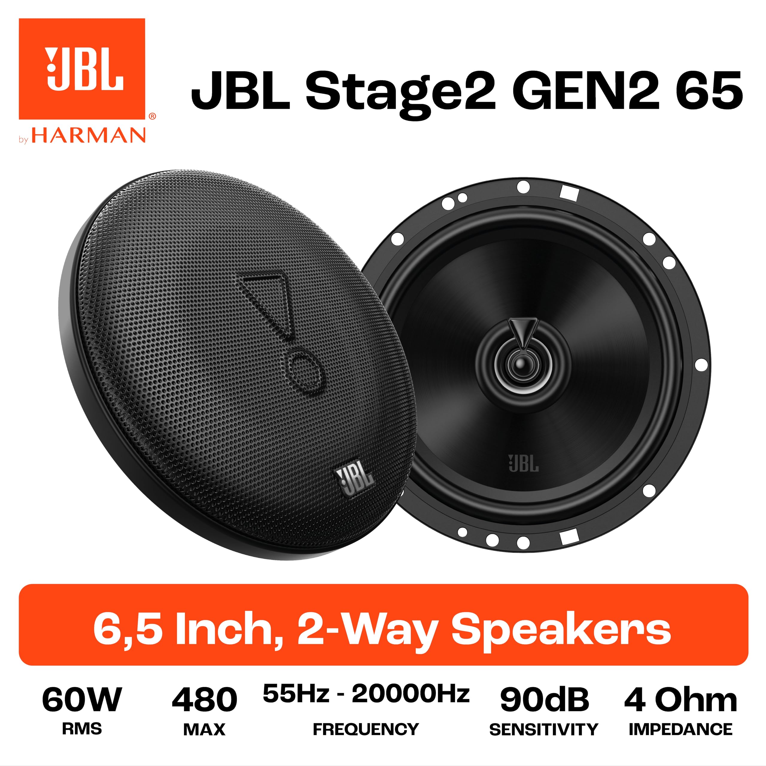 JBL Stage2 GEN2 65 Koaxial Lautsprecher Auto 165mm 6,5 Zoll 60W RMS 480W Max Paarweise