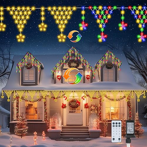 Miniatura 7 de MUYUN Christmas Lights Outdoor Decorations 13.8ft 200 LED Christmas Lights with 12 Stars,Dimmable Curtain Fairy Light with 8 Modes&Remote Timer for