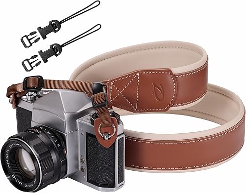 Padwa Lifestyle Correa de cuero acolchado para cámara, correa de piel de vaca auténtica de grano completo con ropa blanca gruesa y agradable al